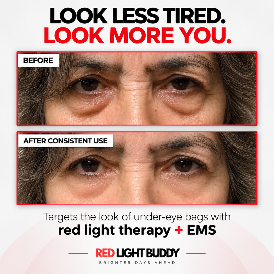 Under-eye area before and after consistent use of the Eye Snatcher Buddy