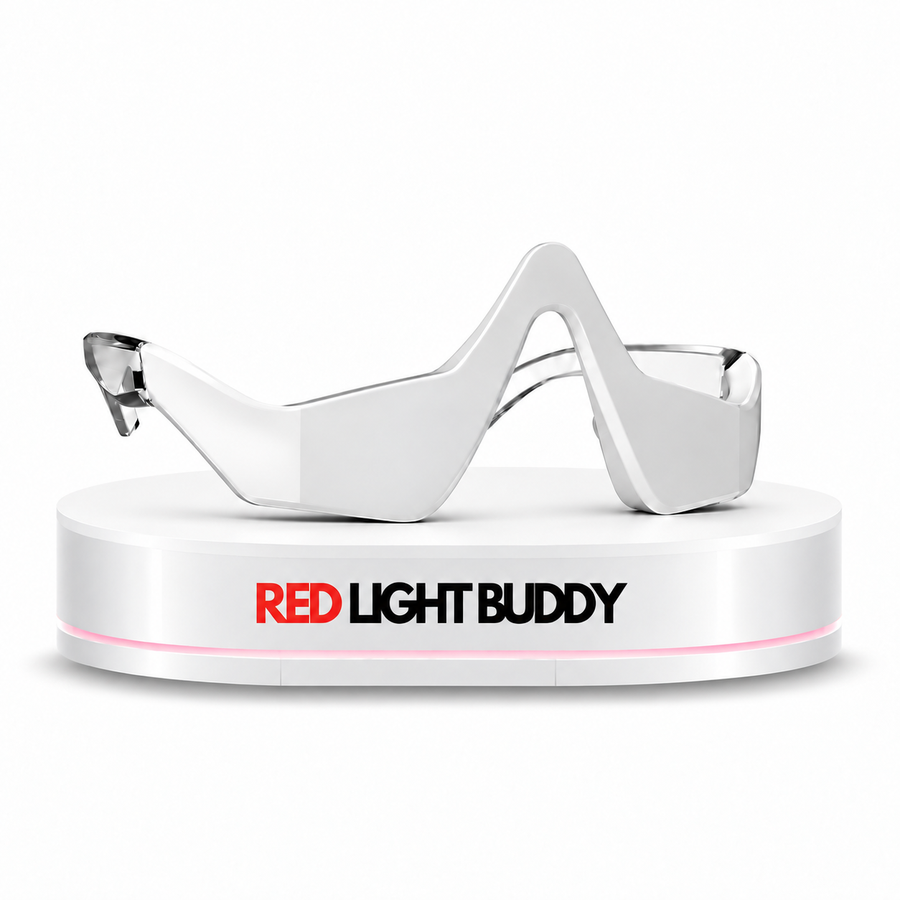 Eye Snatcher Buddy red light and EMS eye device on a white podium