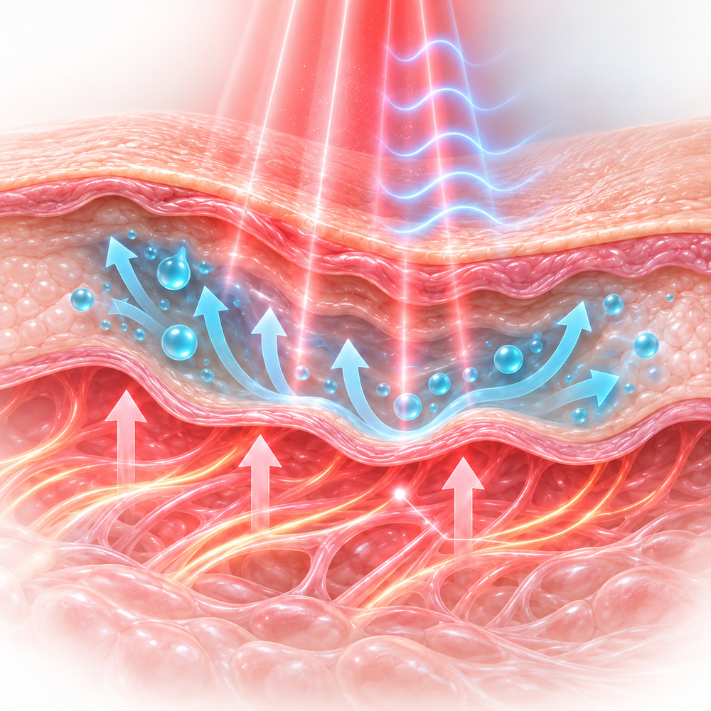 Red light and EMS reaching the layers under the eye